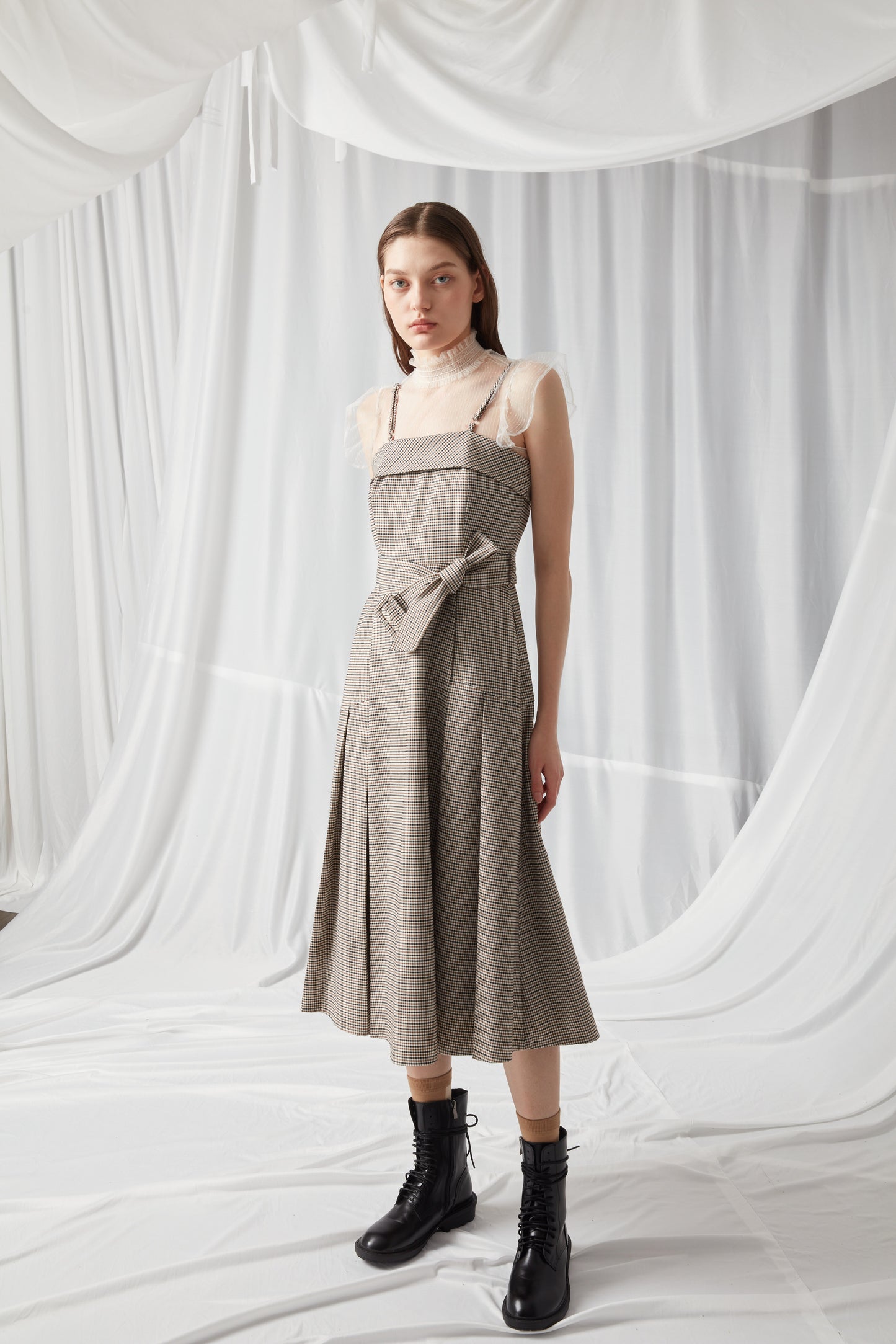 Houndstooth Pattern Sleeveless Dress