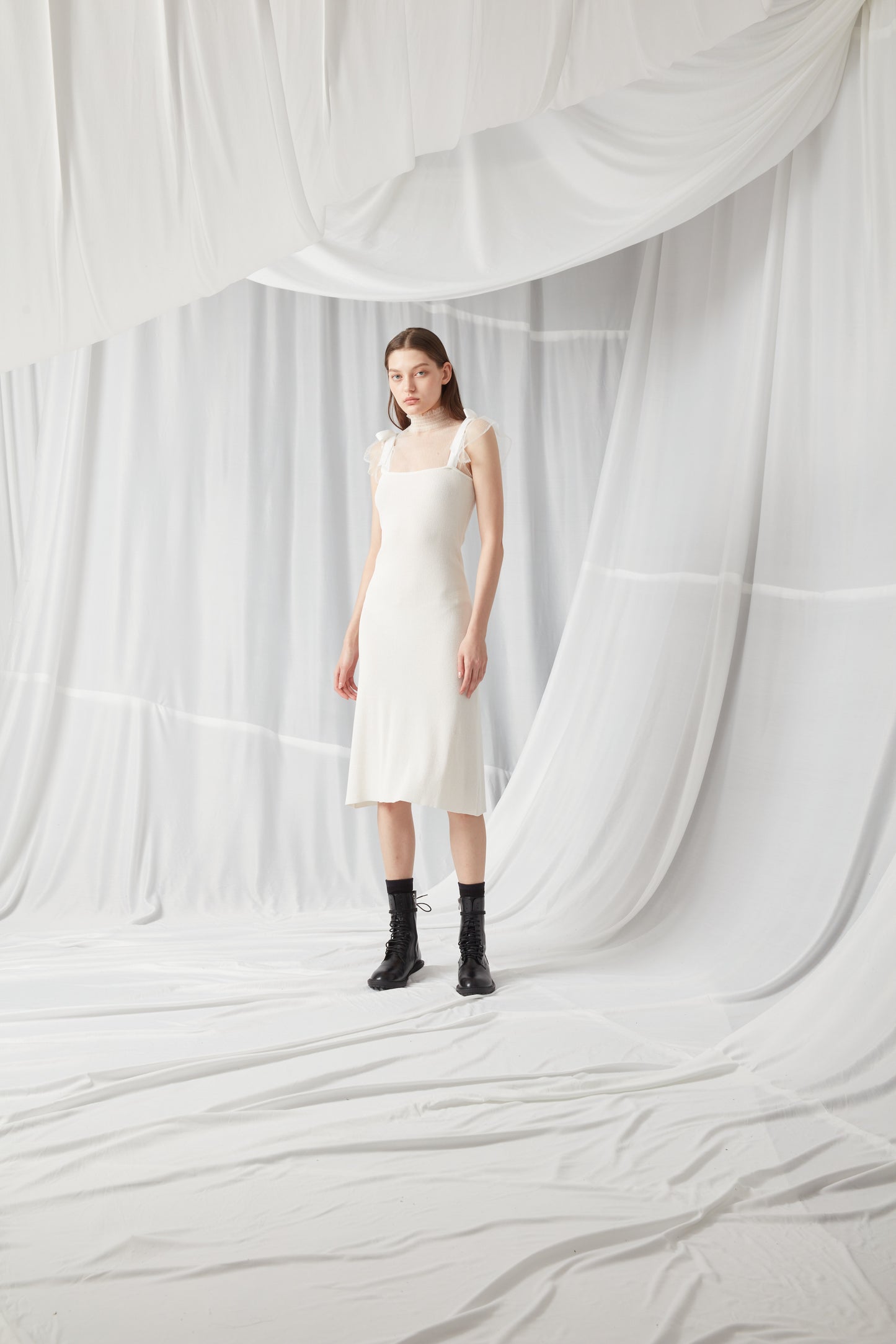 Knit Vest Dress - White