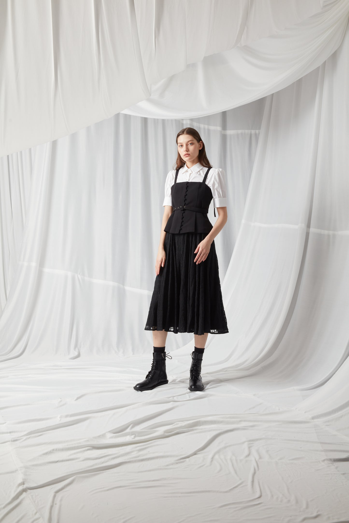 Double-Layered Lace Maxi Dress - BLACK