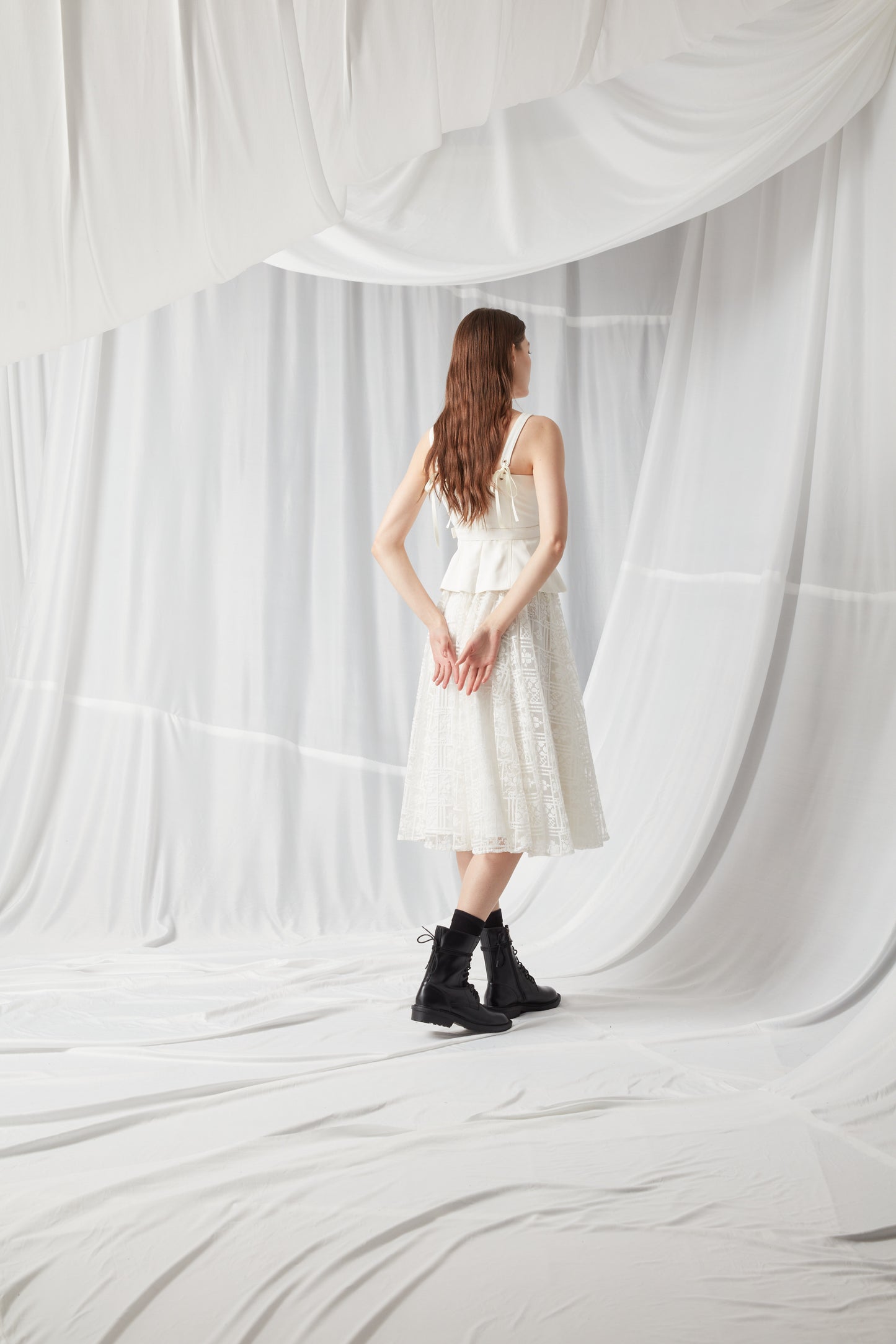 Double-Layered Lace Maxi Dress - WHITE