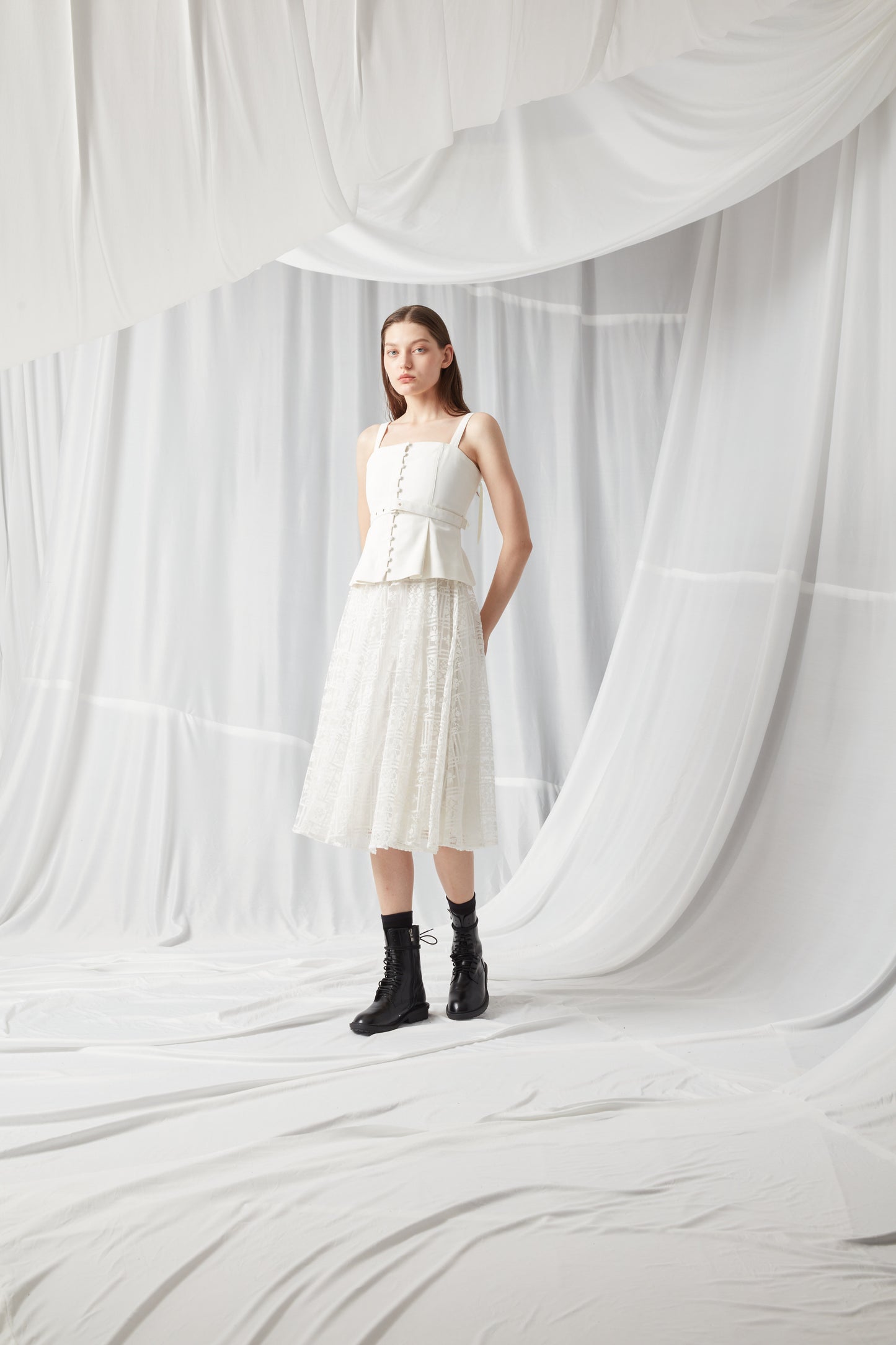 Double-Layered Lace Maxi Dress - WHITE