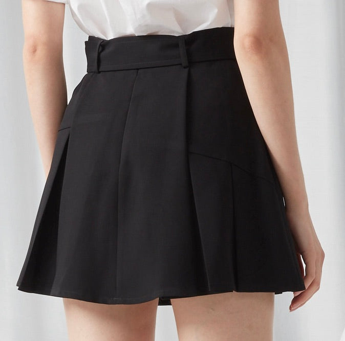 Belted Mini Skirt - BLACK
