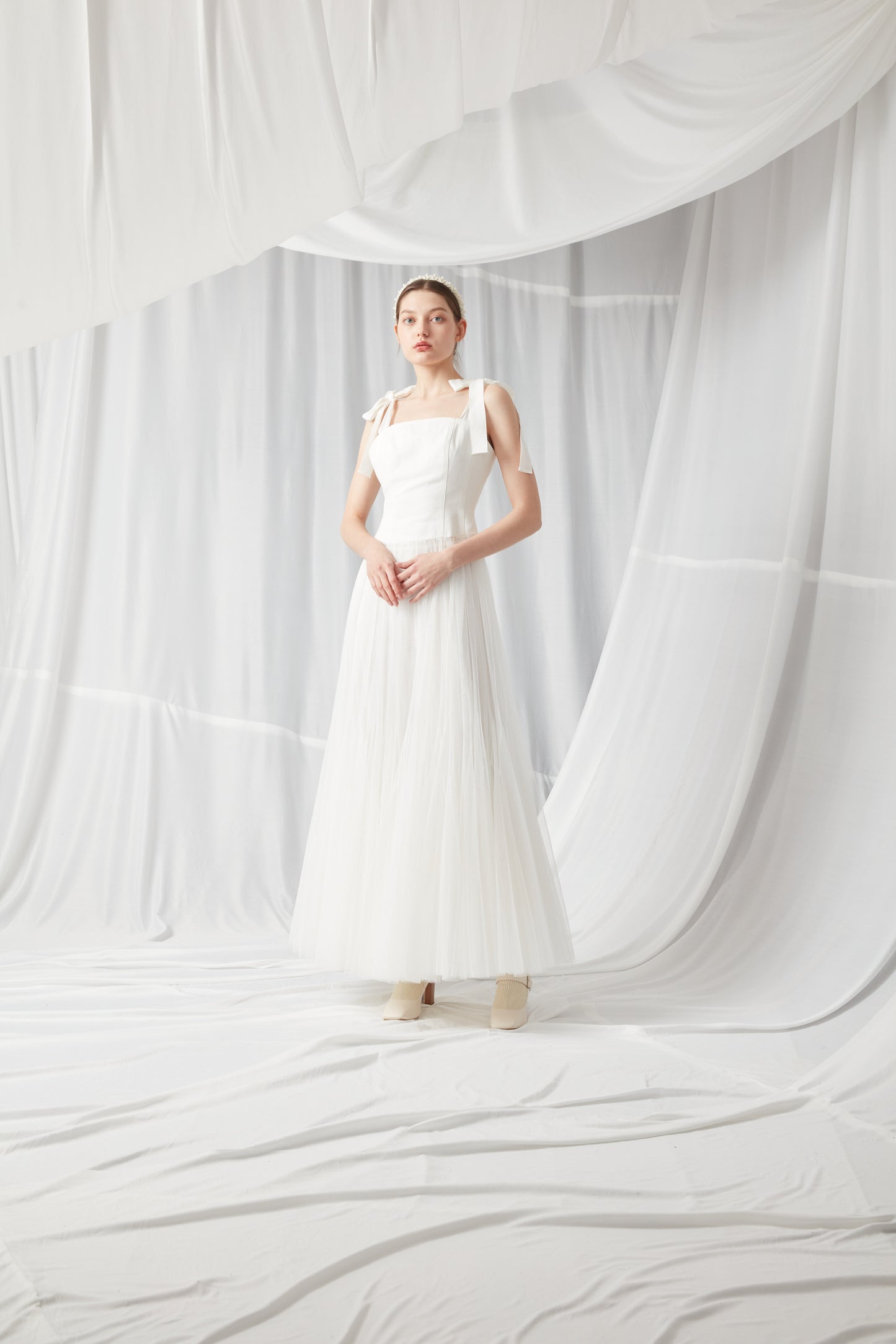Elegant Lace Evening Dress - WHITE