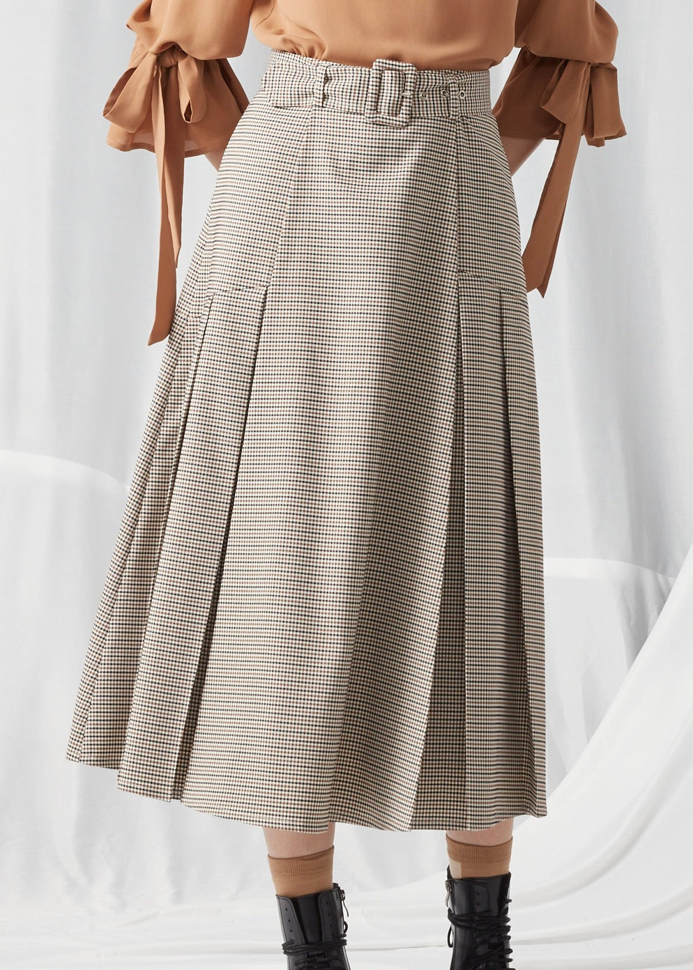 Houndstooth Belted Maxi Skirt