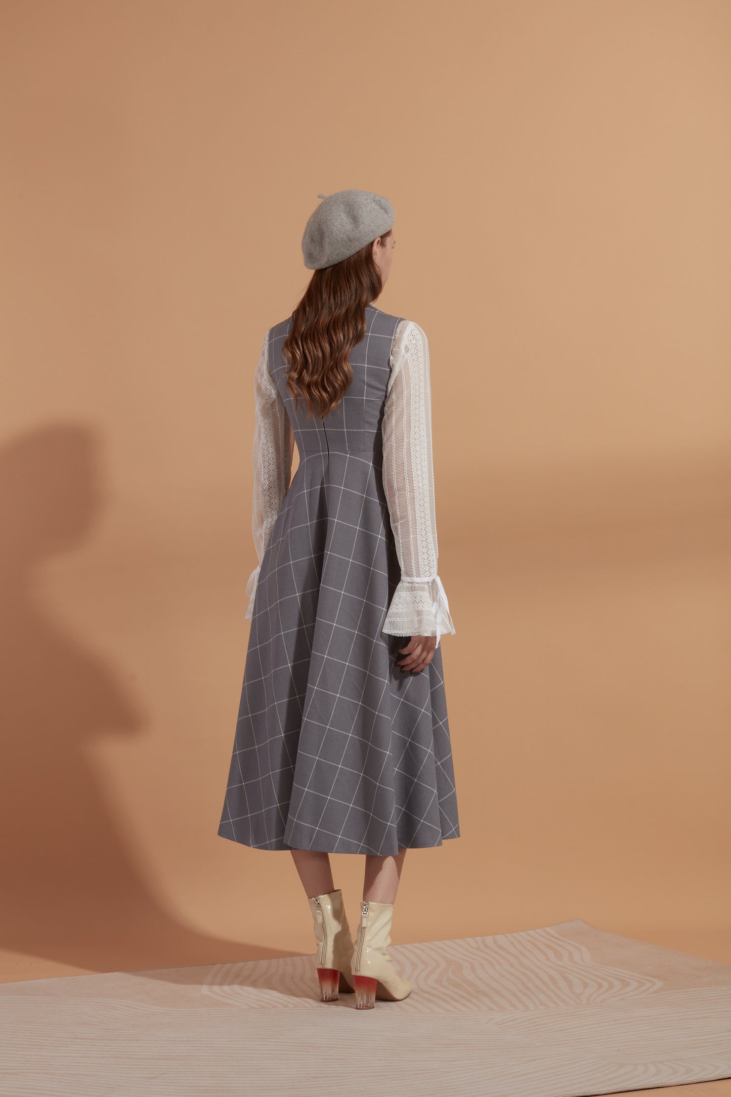 Checked pattern sleeveless maxi dress