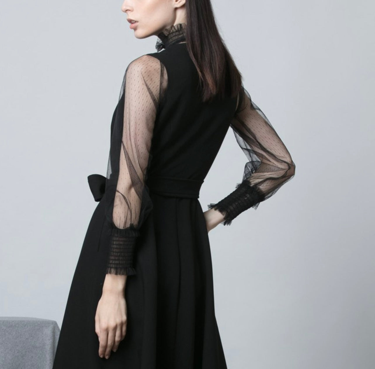 Mesh top with vest dress (Black)