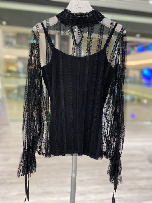 Mesh lace top in black colour