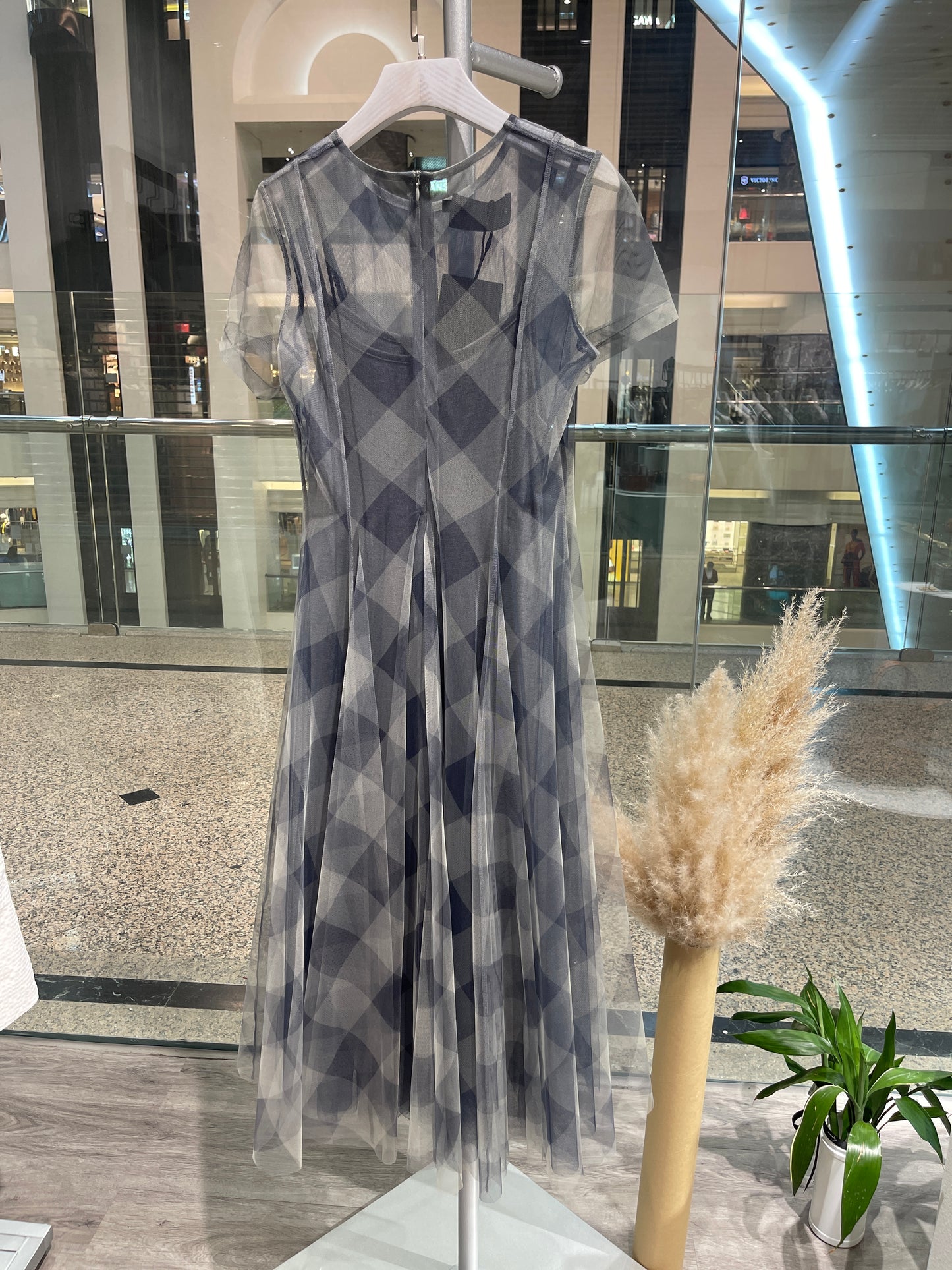 Checked pattern mesh dress